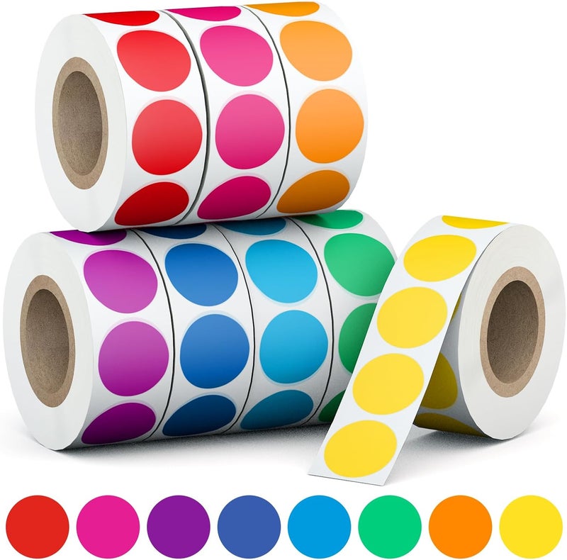 Anylabel 3/4" Round Color Coding Circle Dot Labels 4000 PCS Includes Bright Yellow Green Red Pink Orange Blue(8 Rolls,500 Labels/Roll) - Image 1